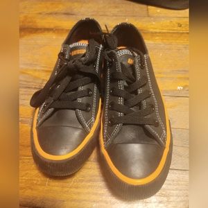 Harley Davidson sneakers, black and orange, leather, size 7